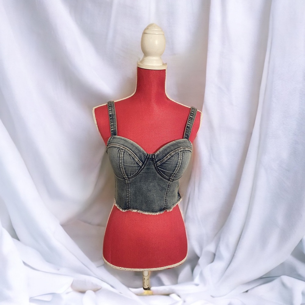 NWT Mode Denim Summer Bustier Crop Cropped Corset Bra Cup Sweetheart Top Women M